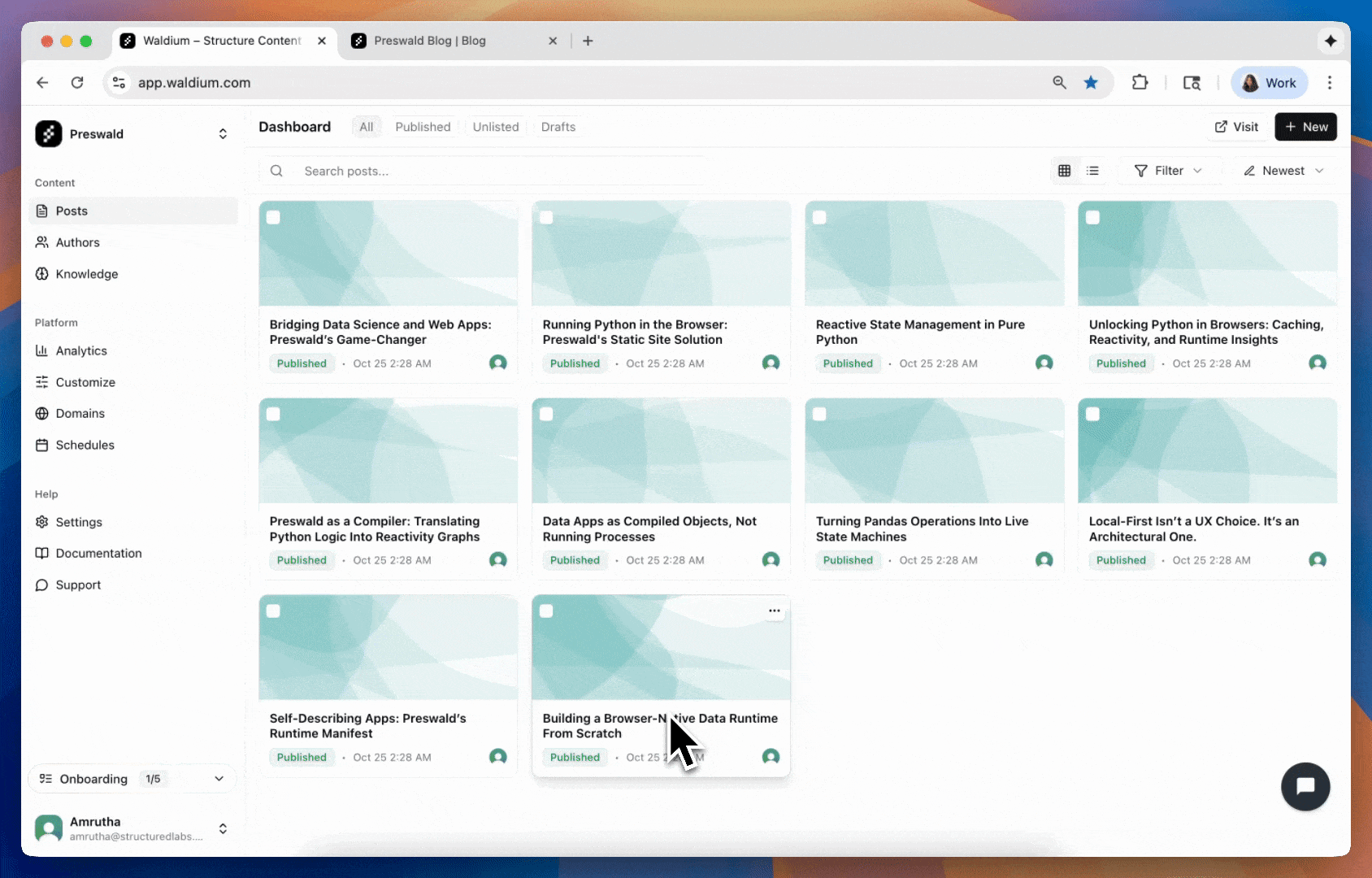 Screenshot of the overview page